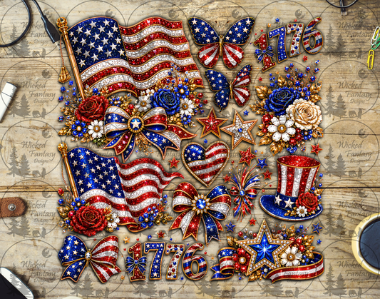 UVDTF Large Rhinestone Flags Multimedia Element Sheet