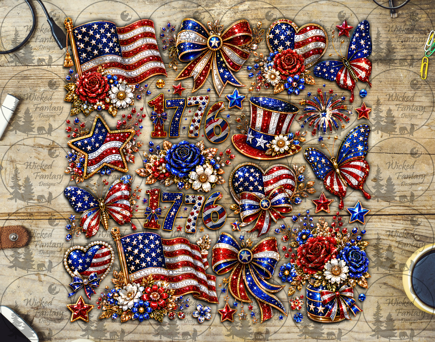 UVDTF Faux Rhinestone 1776 Multimedia Element Sheet