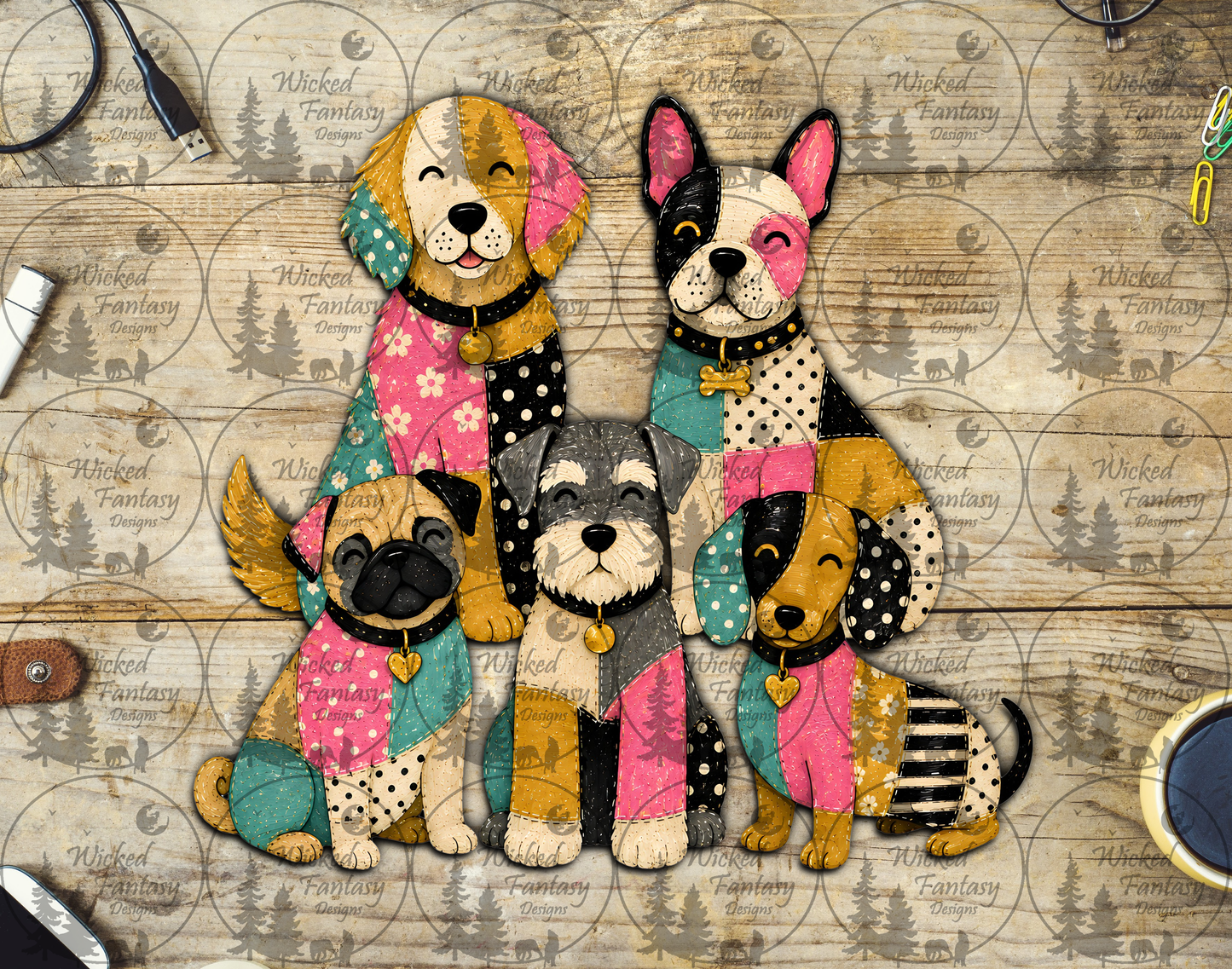 UVDTF Cute Patchwork Dogs