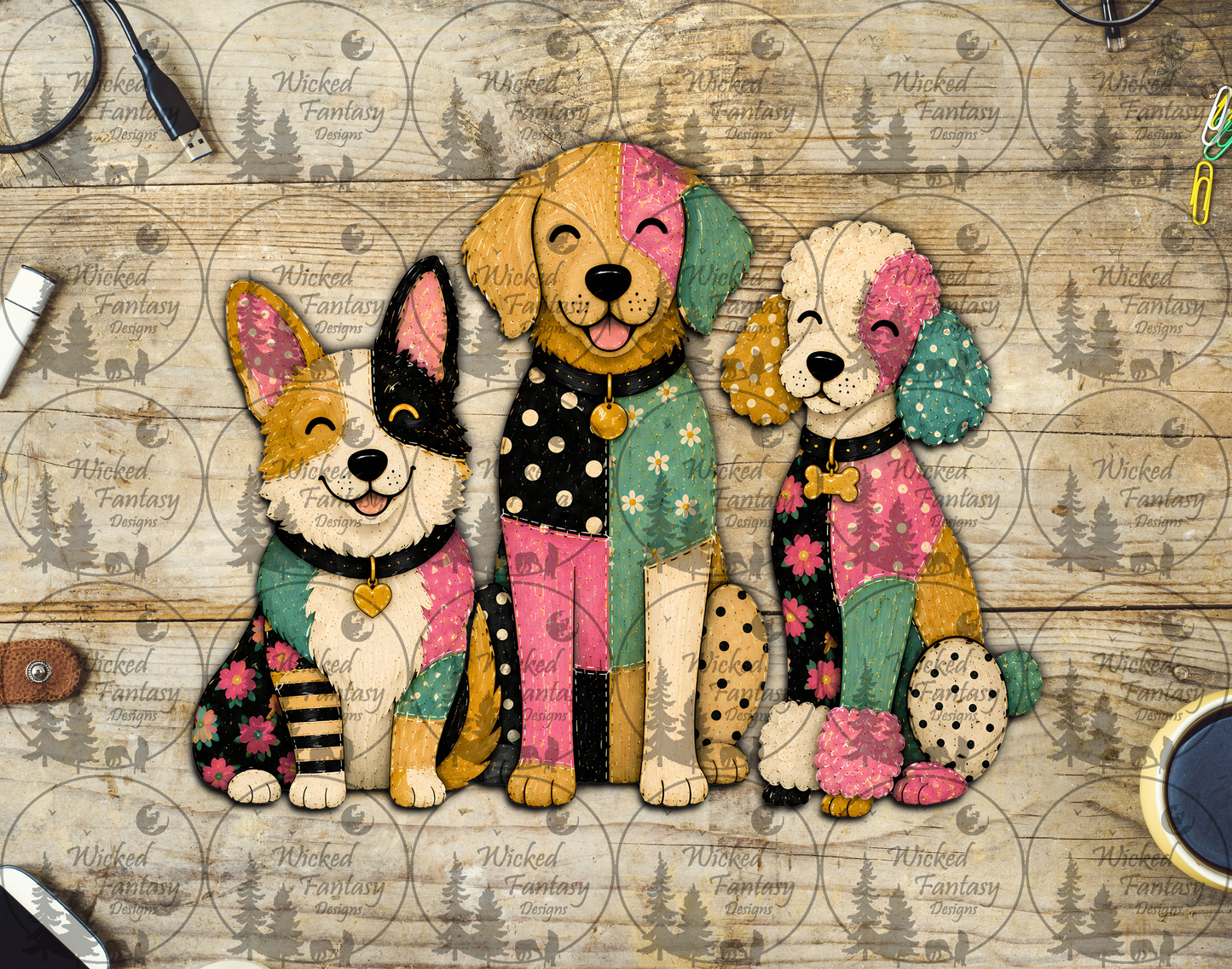 UVDTF Patchwork Dogs Corgi Poodle