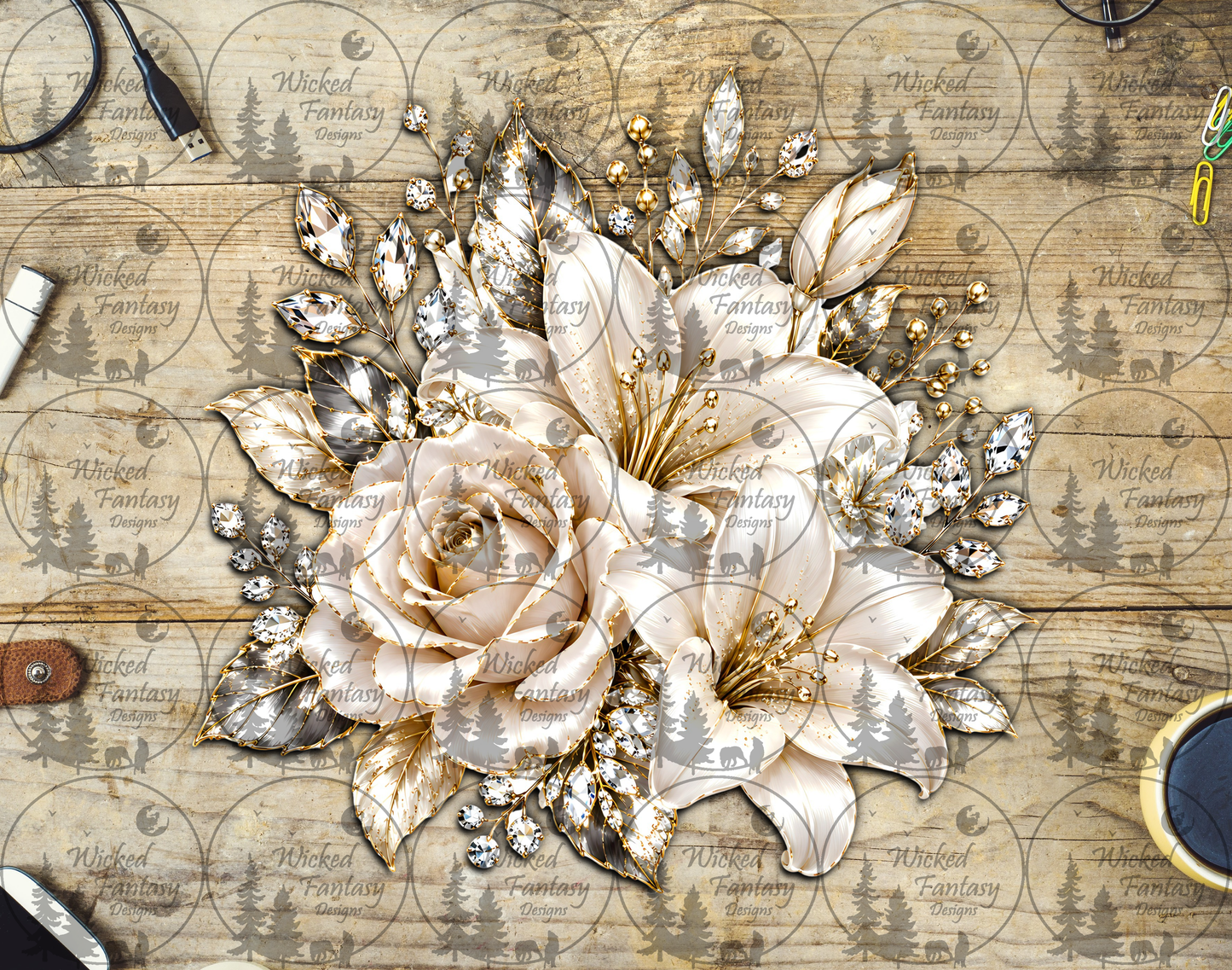 UVDTF Gold and Ivory Floral Bouquet