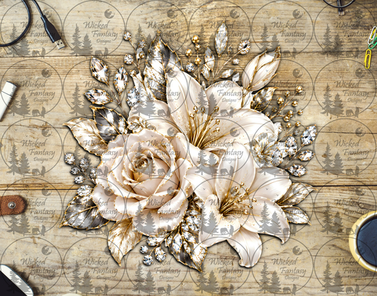 UVDTF Gold and Ivory Floral Bouquet