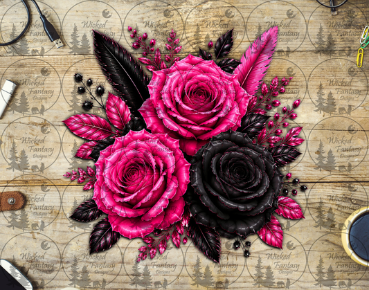 UVDTF Pink and Black Floral Arrangement