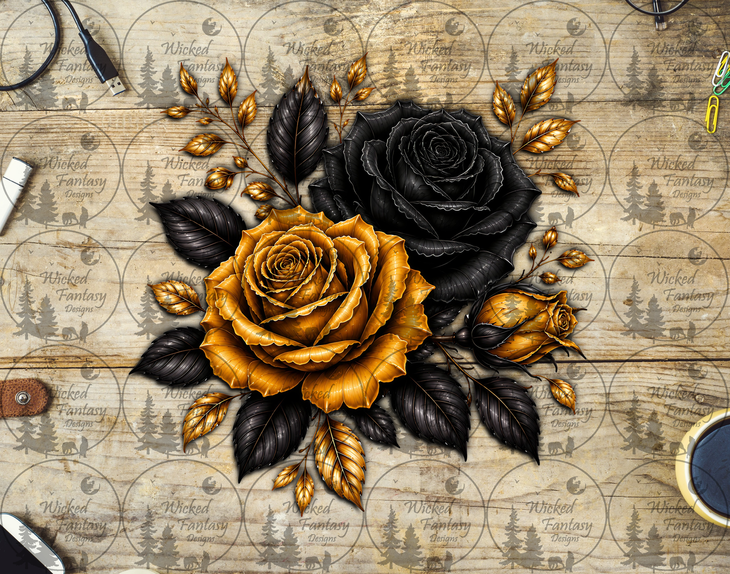 UVDTF Black and Gold Roses