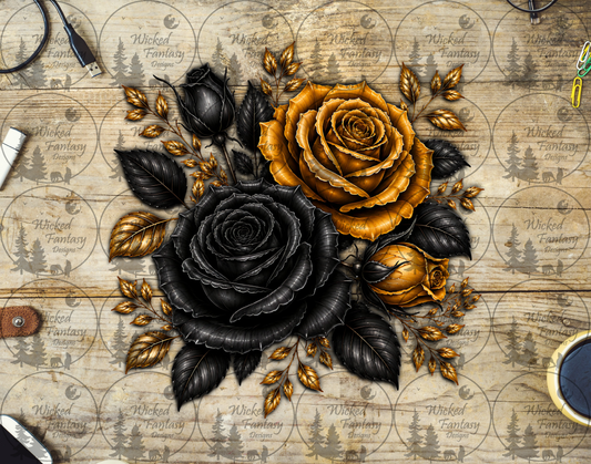 UVDTF Black and Gold Floral Arrangement