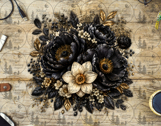 UVDTF Black and Gold Floral