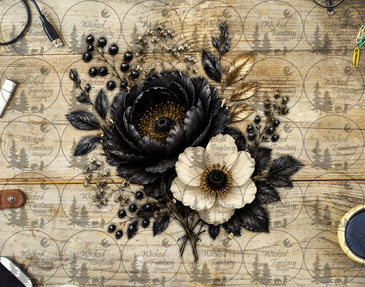 UVDTF Black and Gold Floral Bouquet