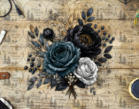 UVDTF Black and Dark Teal Florals