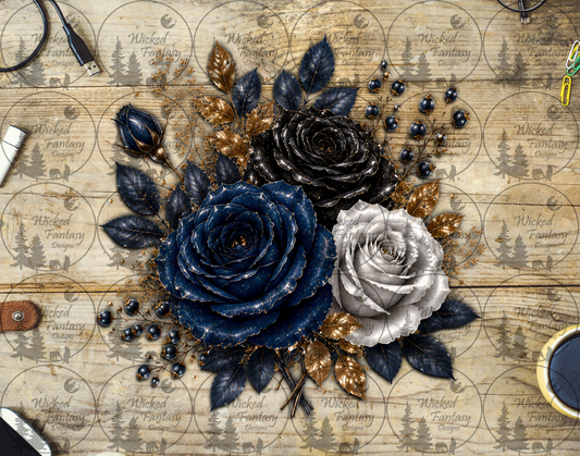 UVDTF Black and Navy Floral Arrangement
