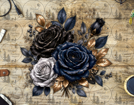 UVDTF Black Navy White Floral Arrangement
