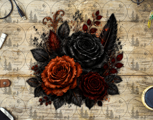 UVDTF Red and Rust Floral Arrangement