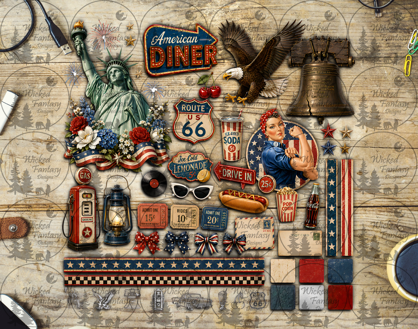 UVDTF Vintage Americana Multimedia Element Sheet
