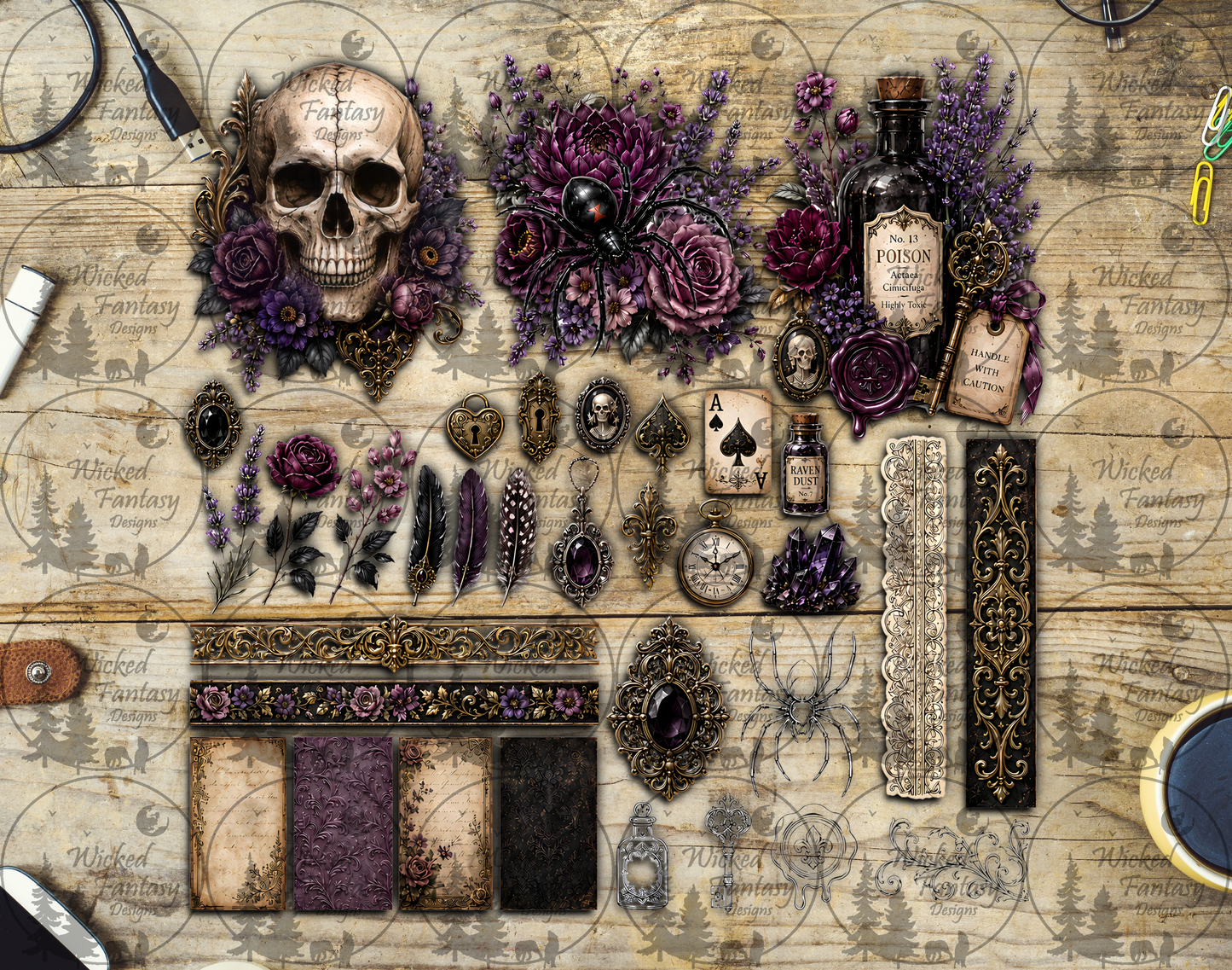 UVDTF Gothic Black Widow Spider Multimedia Element Sheet