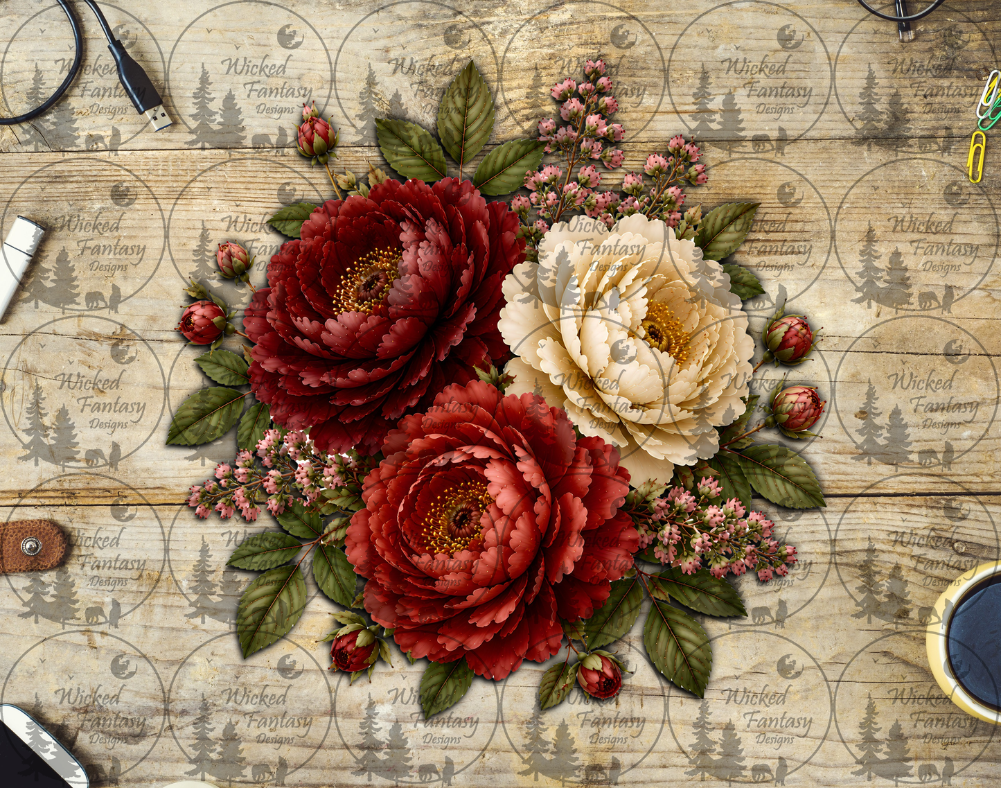 UVDTF Ivory Red Floral