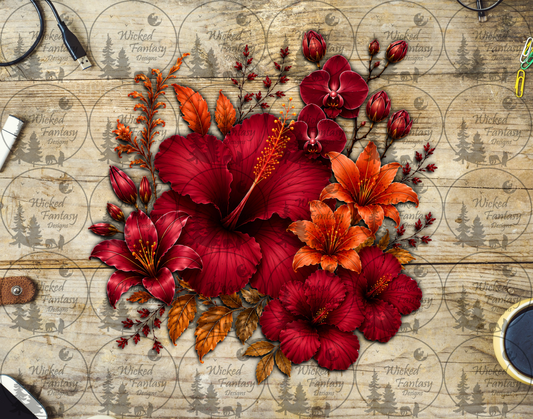 UVDTF Fuchsia and Orange Hibiscus and Orchids