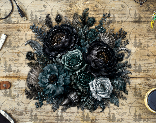 UVDTF Seashells and Dark Teal Floral Arrangement