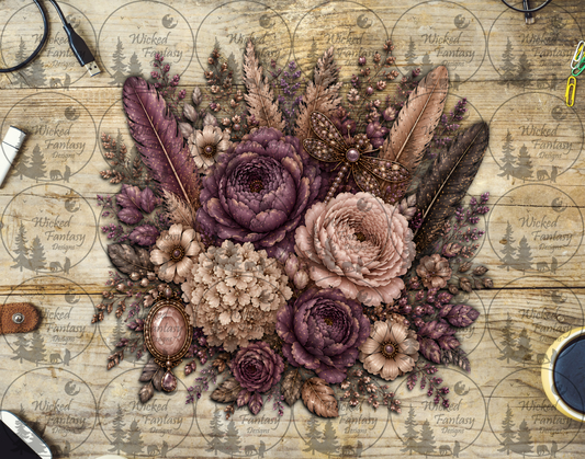 UVDTF Antique Mauve and Ivory Floral Arrangement