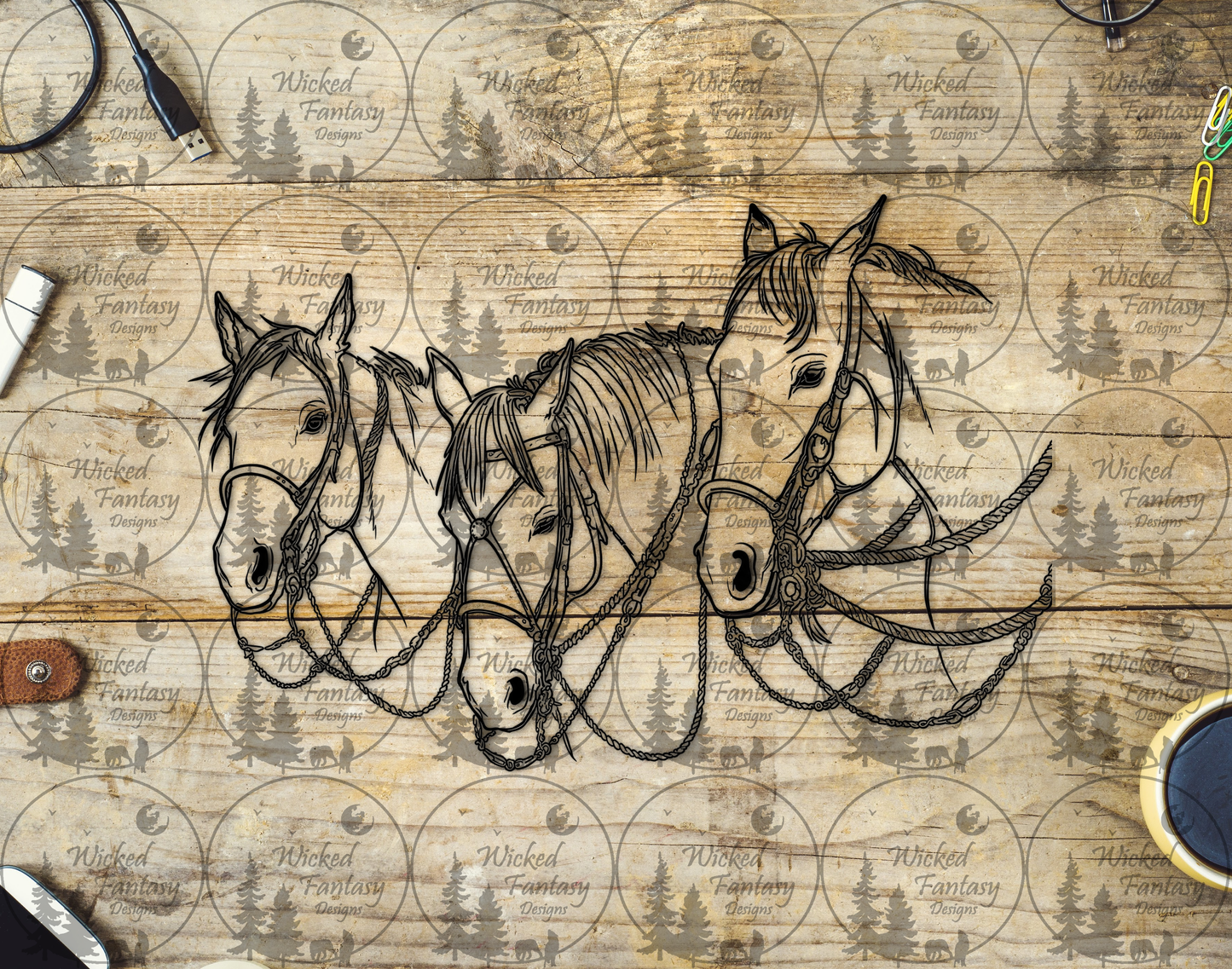 UVDTF Bridled Horses Line Art