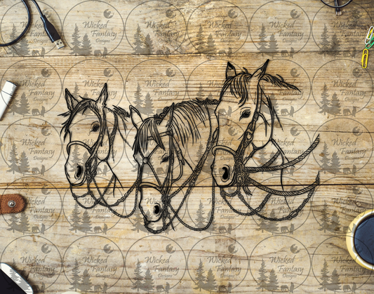 UVDTF Bridled Horses Line Art