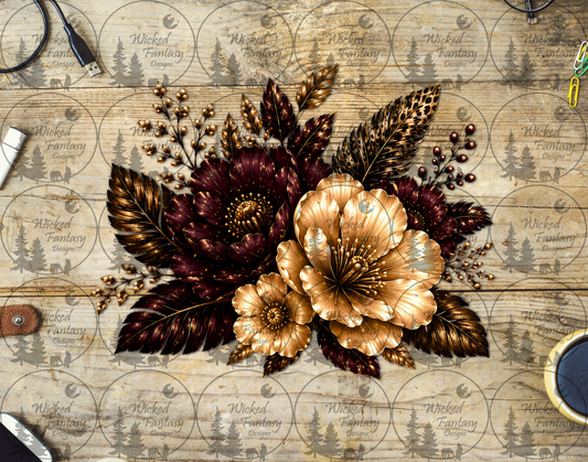 UVDTF Burgundy and Gold Floral