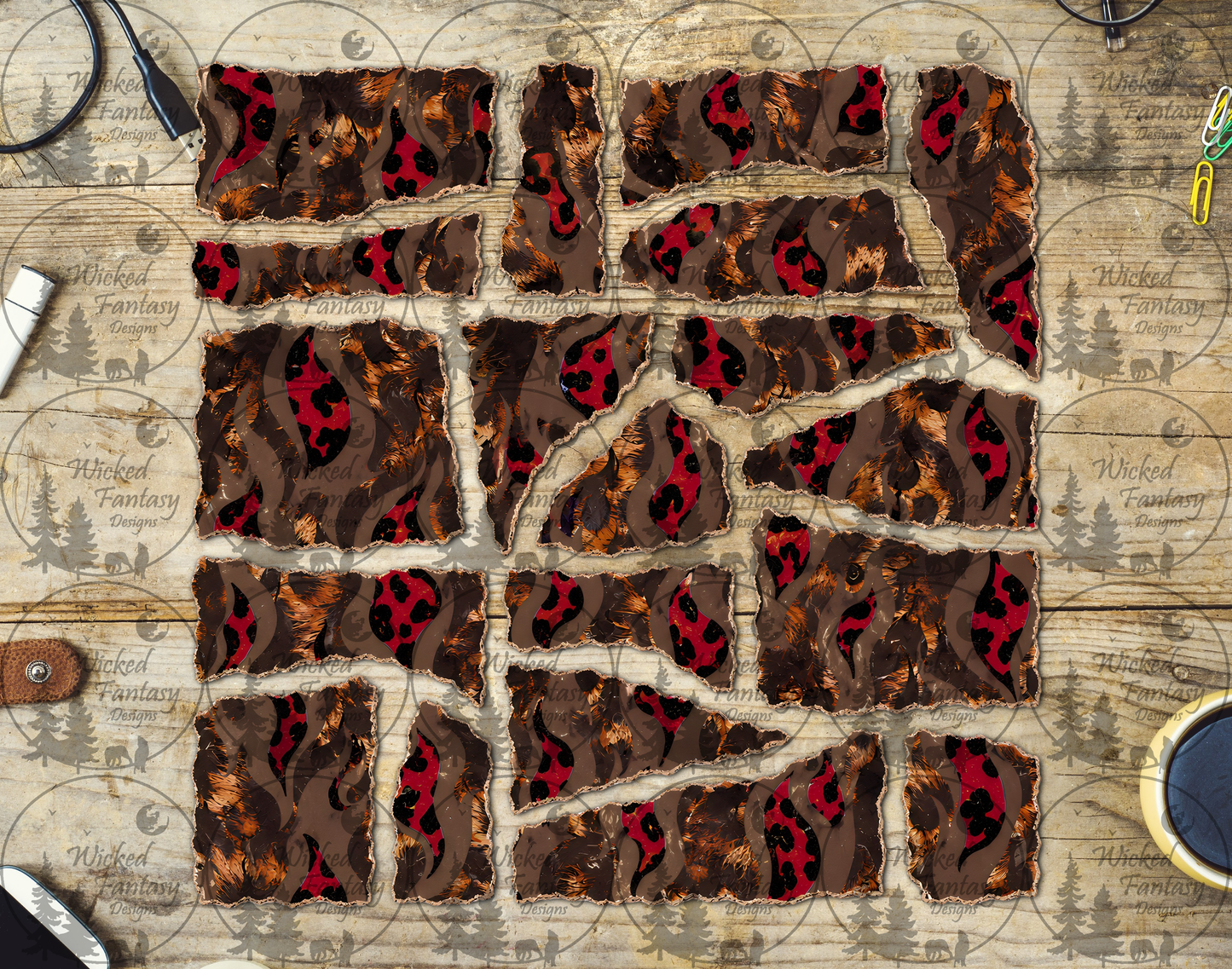 UVDTF Grunge Animal Print Ripped Pages Filler Element Sheet