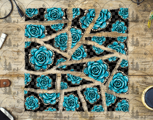 UVDTF Turquoise Roses Ripped Pages Filler Element Sheet