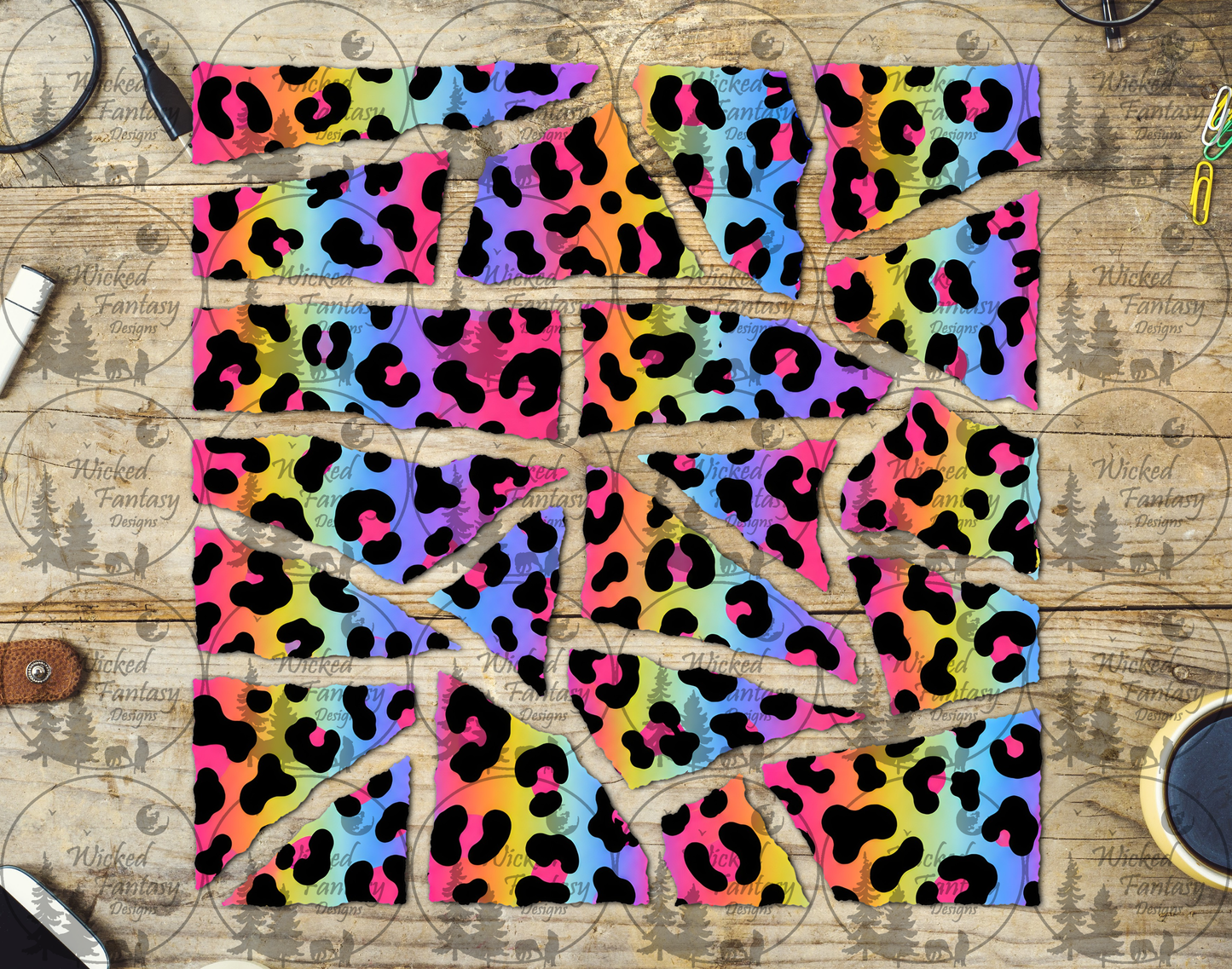 UVDTF Rainbow Leopard Ripped Pages Filler Element Sheet