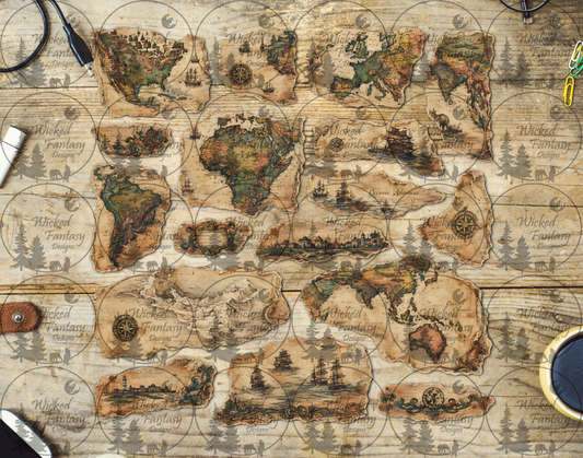 UVDTF Vintage Hand Drawn Map Ripped Pages Filler Element Sheet