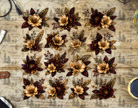 UVDTF Rainbow and Golden Leopard Print Floral Filler Element Sheet