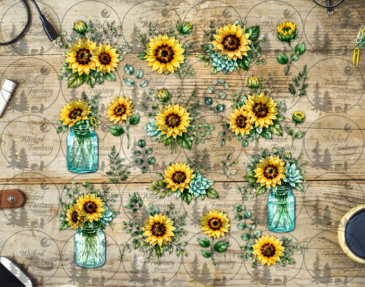 UVDTF Sunflowers and Mason Jars Filler Element Sheet