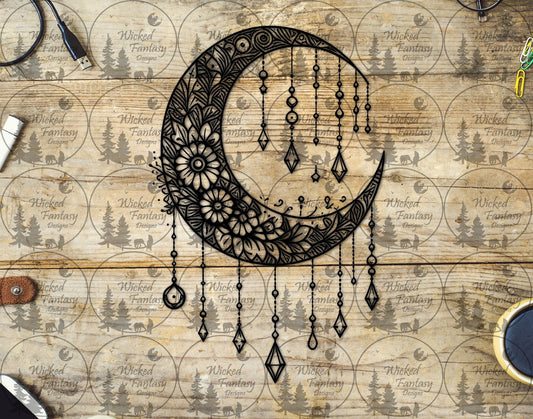UVDTF Crescent Moon Jewels Line Art