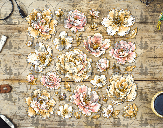 UVDTF Illustrated Ivory Peonies Filler Element Sheet