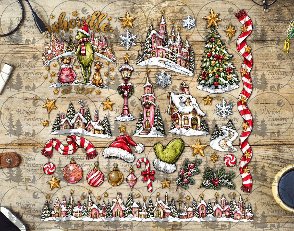 UVDTF Green Christmas City Element Sheet