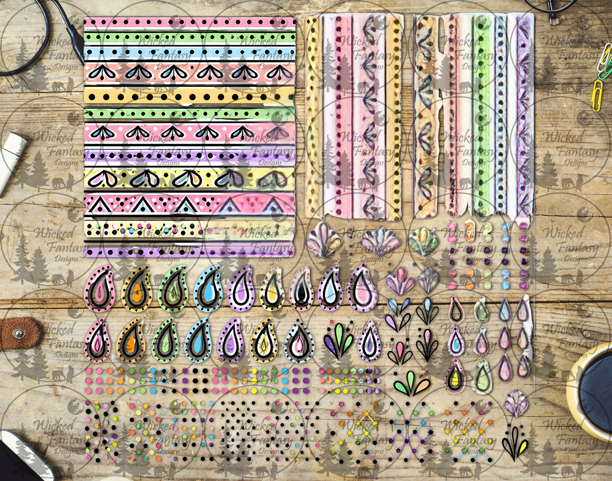 UVDTF Paisley Dots Pastel Pattern Element Sheet