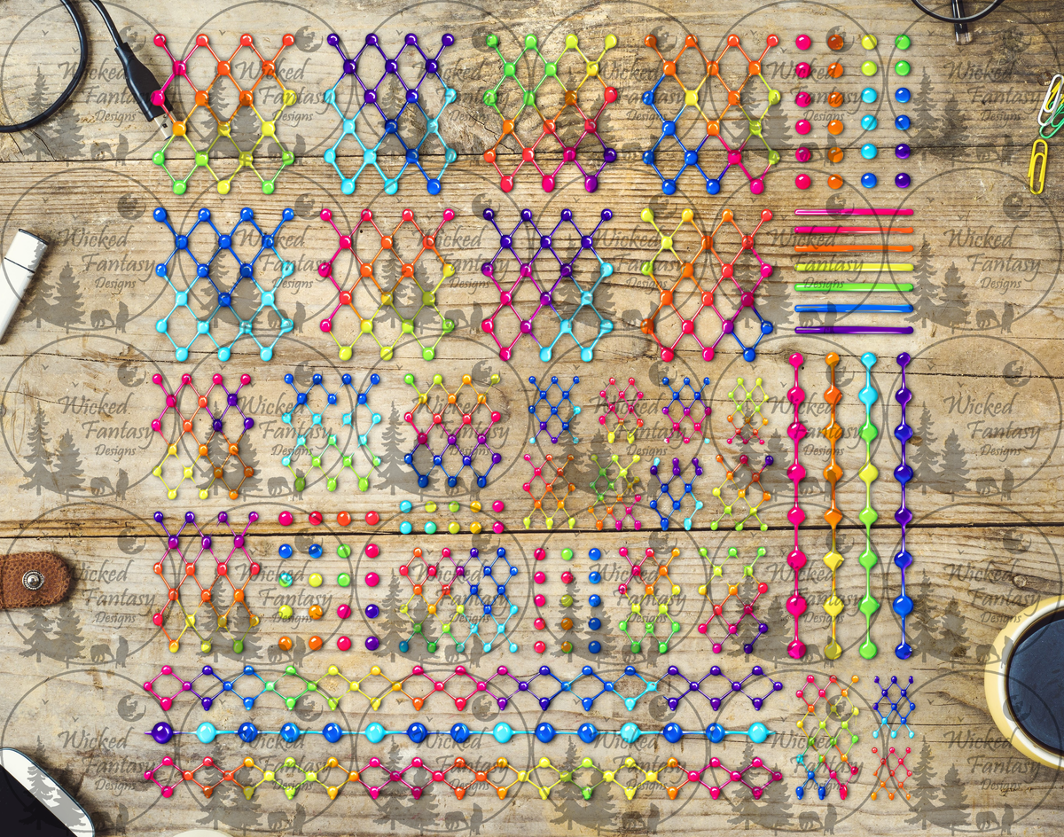 UVDTF Rainbow Diamond Dots Net Pattern Element Sheet