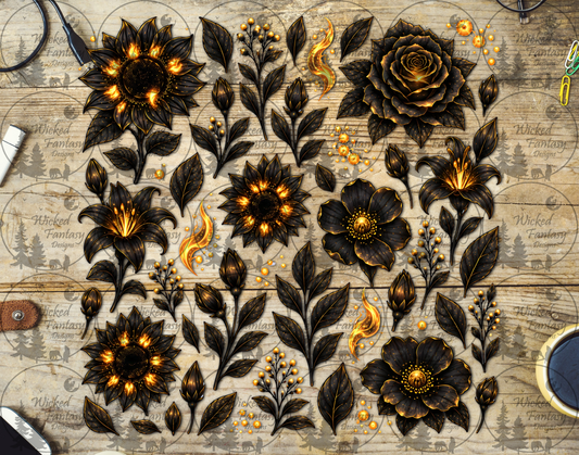 UVDTF Black Gold Sunflowers Element Sheet