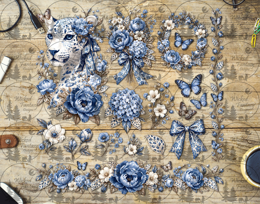 UVDTF Blue Chinoiserie Leopard Element Sheet