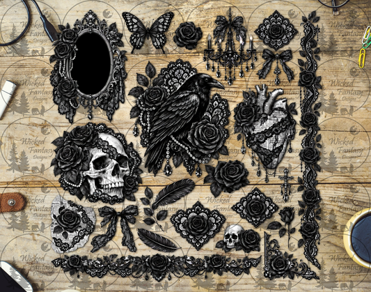 UVDTF Crow and Lace Element Sheet
