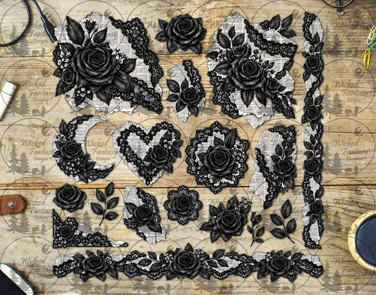 UVDTF Paper and Lace Floral Element Sheet