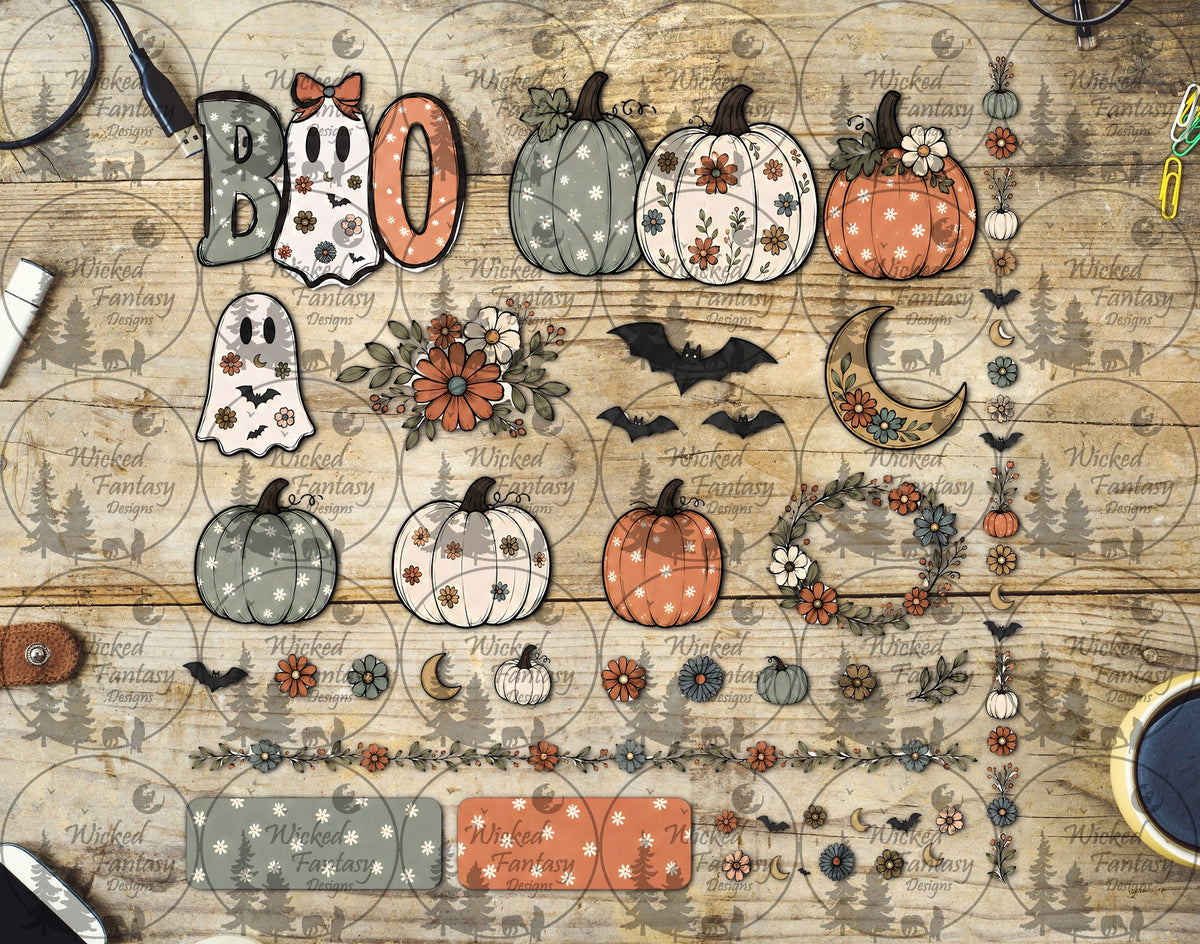 UVDTF Boo Sage Floral Pumpkins Element Sheet