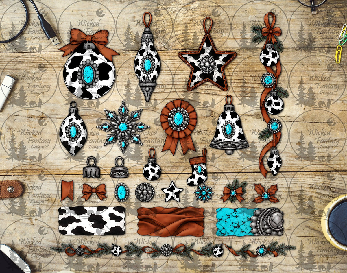 UVDTF Cow Print Christmas Ornaments Element Sheet