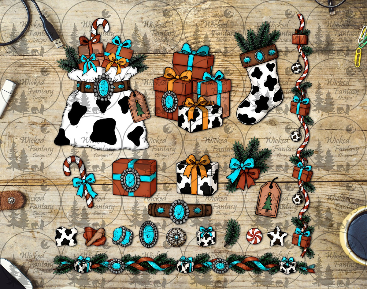 UVDTF Country Cow Print Christmas Element Sheet