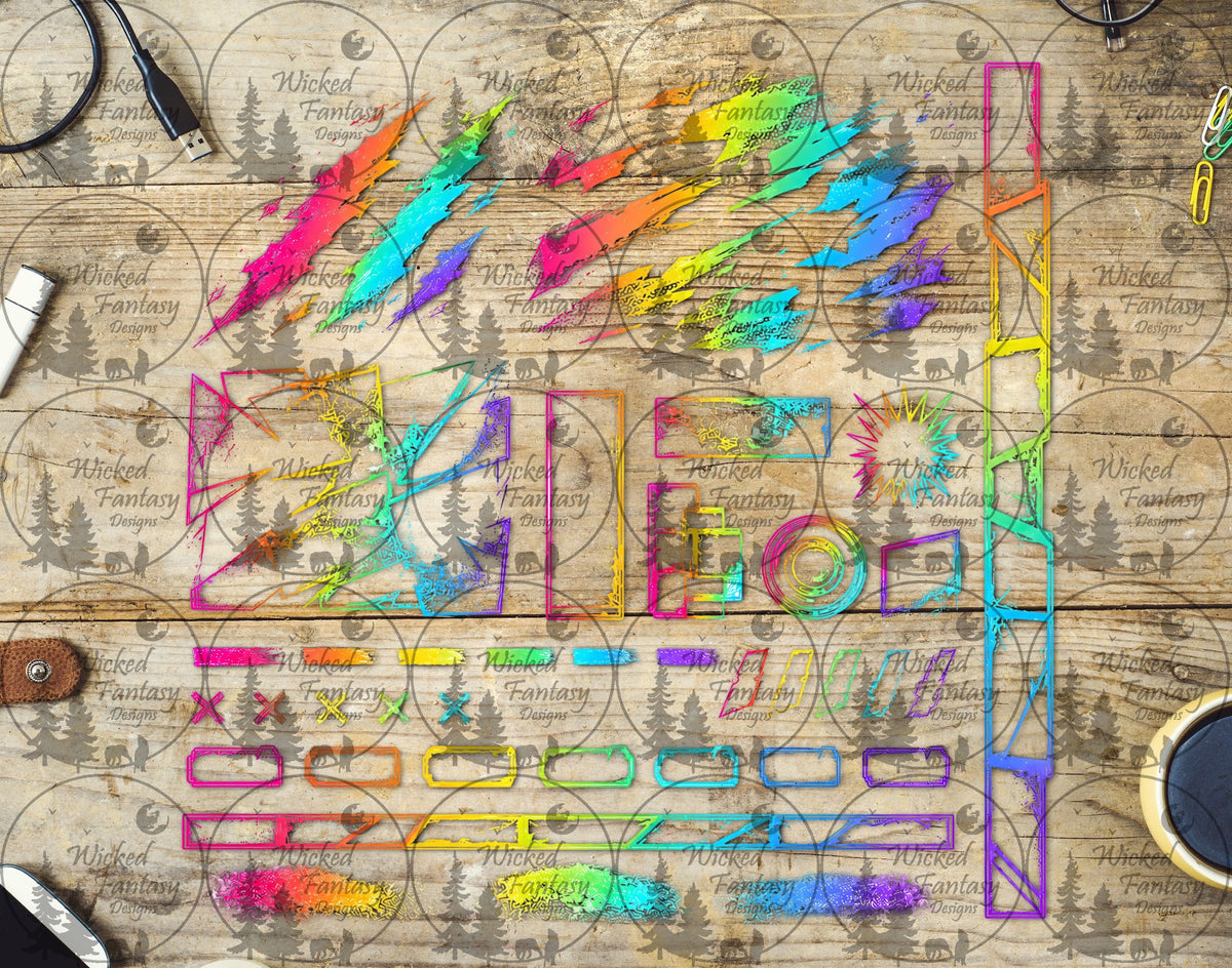 UVDTF Neon Rainbow Grunge Element Sheet