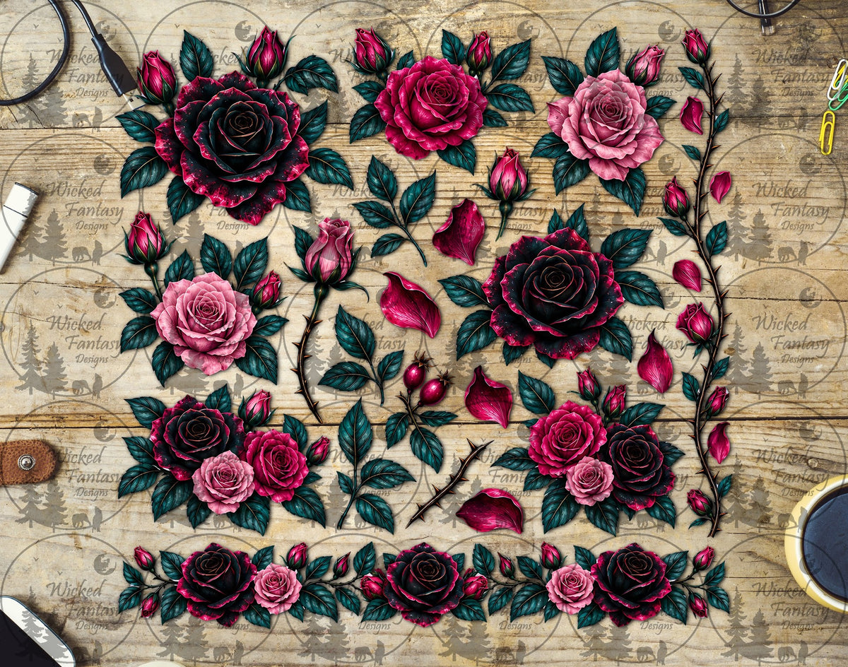 UVDTF Pink Roses Element Sheet