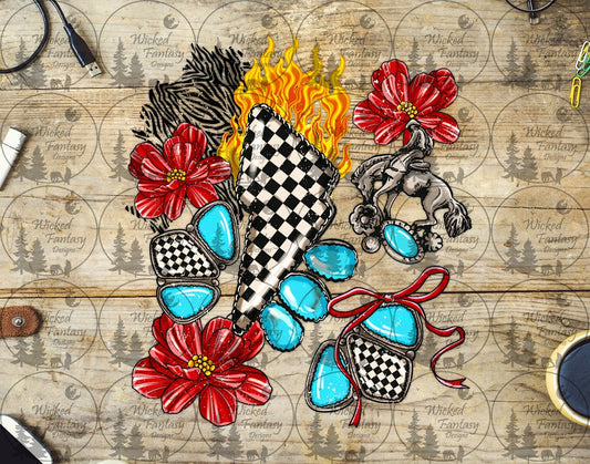 UVDTF Checkered Conchos and Red