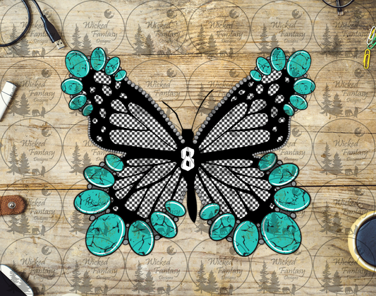 UVDTF Checkered Butterfly with Turquoise