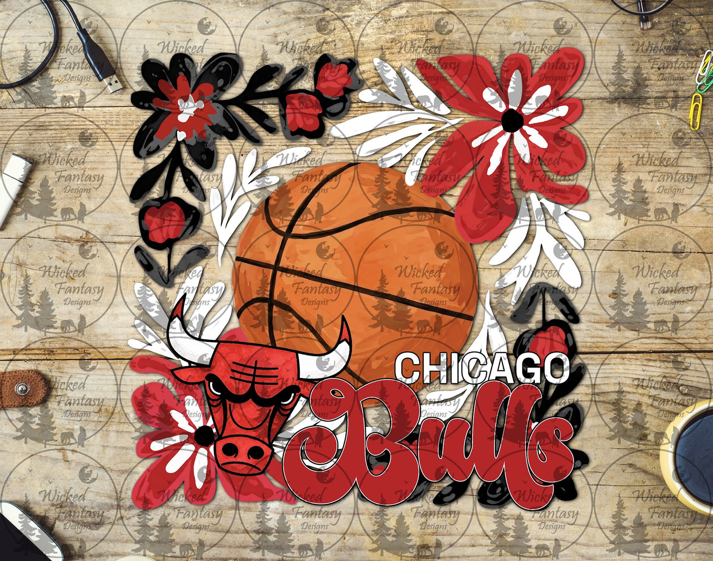 UVDTF Basketball Floral Bulls