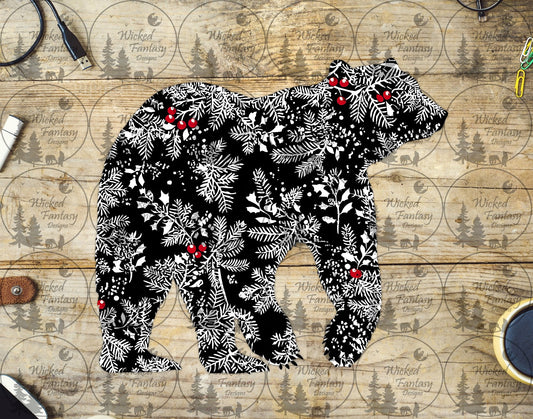 UVDTF Winter Holly Silhouette Bear
