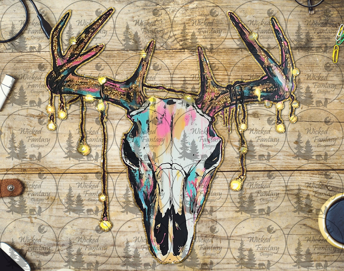 UVDTF Deer Skull with Dangling Lights