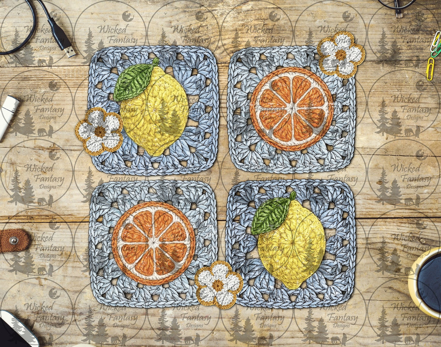 UVDTF Lemon and Orange Crochet Squares